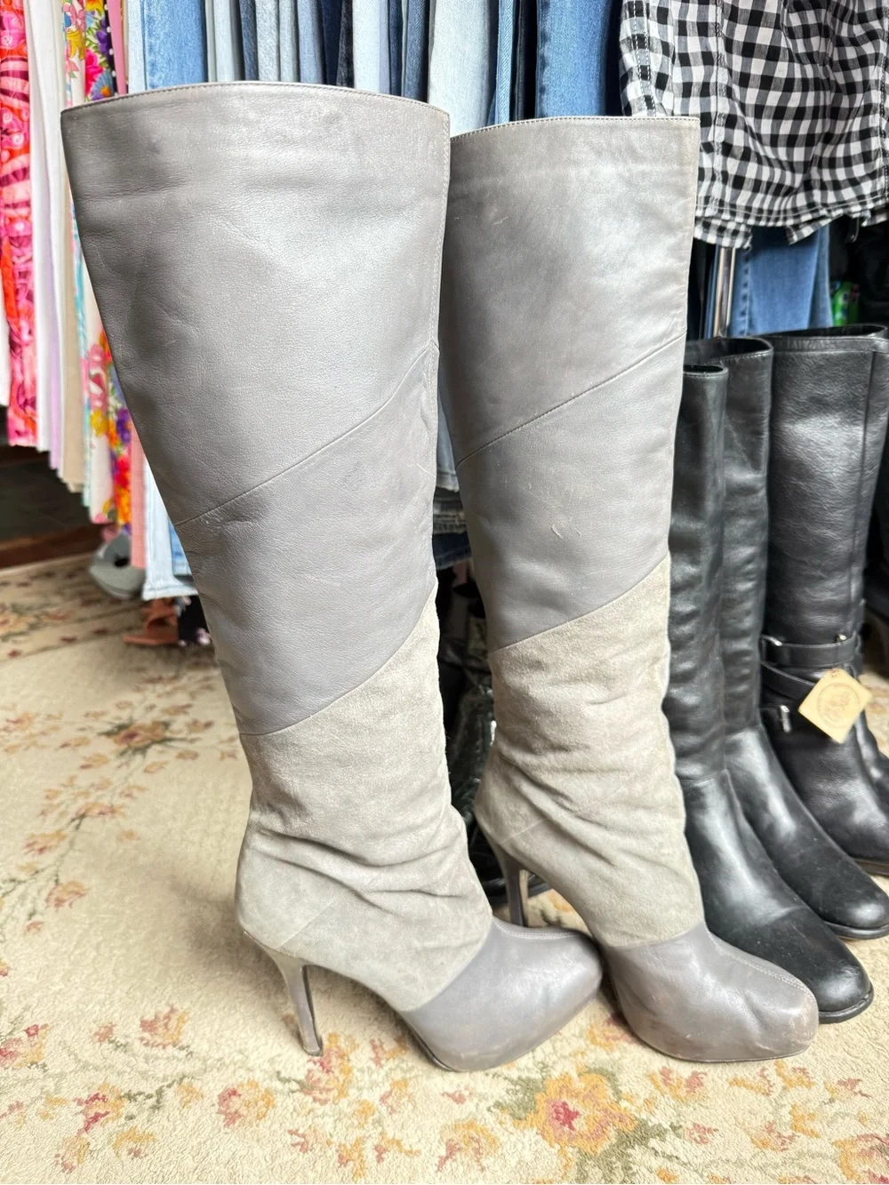 House of Harlow 1960 - Lainey Leather & Suede Over-the-Knee Boots - Gray - 39.5
